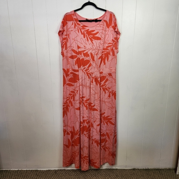 Lands End Women's Size 2X Maxi Dress New Pink Tropical Stretchy Jersey Soft Knit - Picture 1 of 8